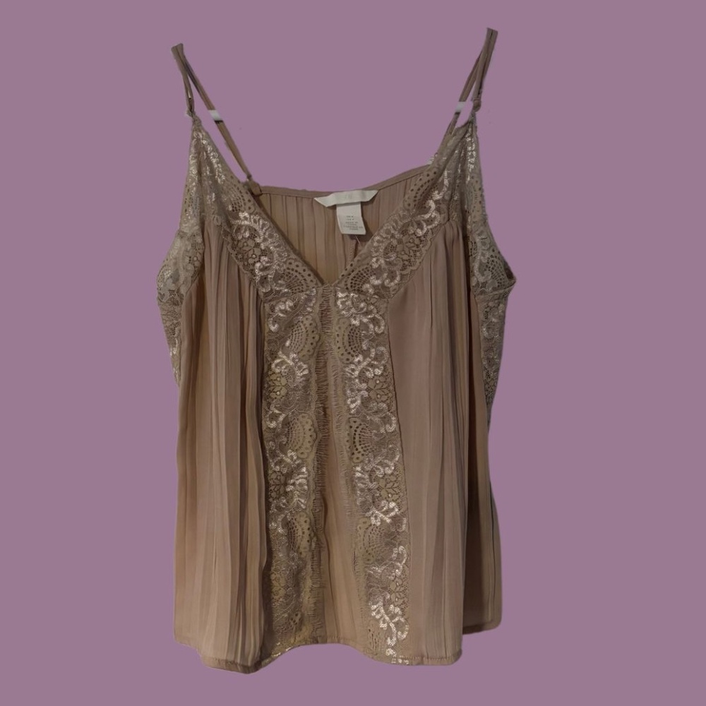 H&M Nude Color Tank Top With Lace Detail Size Small